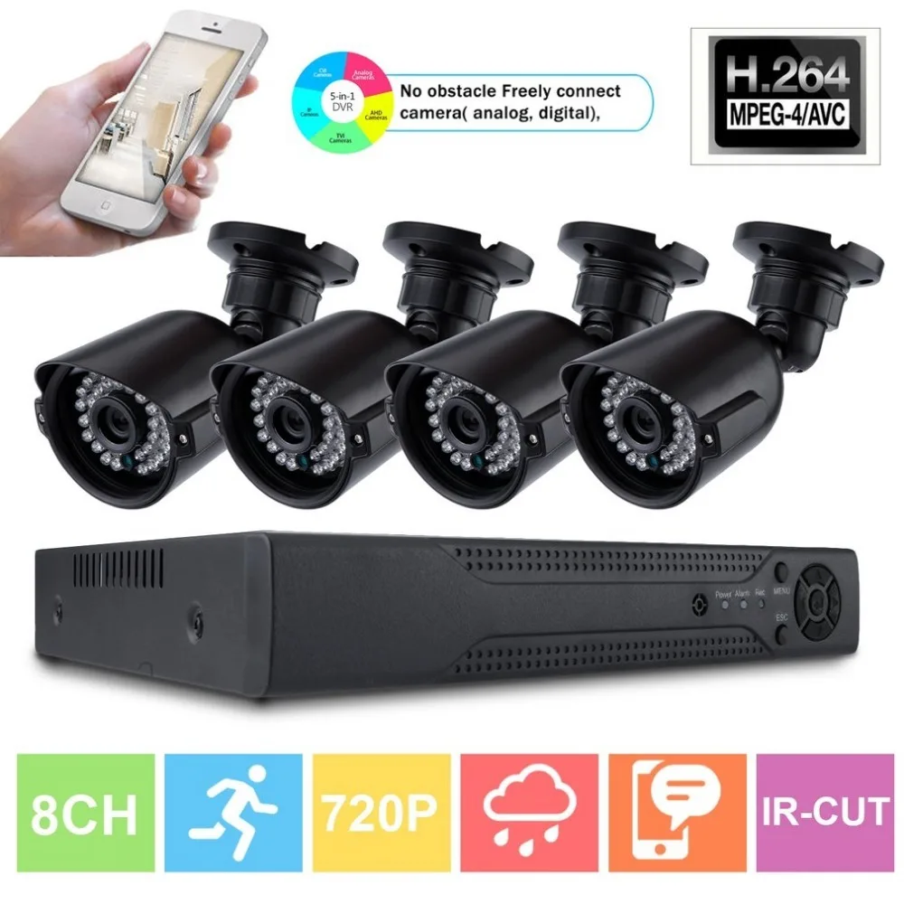 8CH Home Safety 4pcs Monitor Camera 1080N AHD DVR 1280TVL Night Vision Outdoor Indoor Video Surveillance Security System Kit