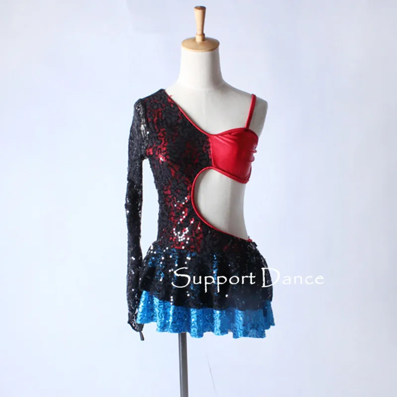 

Girls Sequin Lace Latin Dress Women Sexy Contemporary Performance Costume Support Dance C331