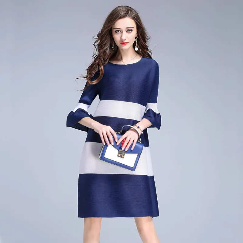 Libero Il Del Dai Colore Rosa Grandi blu Estate Manicotto Pastello Veste Sciolti Colori Navy A Corno Trasporto Miyake Rughe Di Dimensioni Nuove Abito Pieghe Fxn7tnTqRH