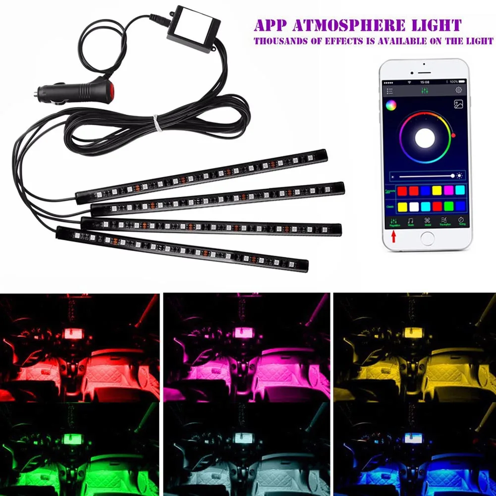 

4 in 1 Car RGB 15 LEDs Neon Interior Light Lamp Strip Decorative APP Atmosphere Remote Control Lights CSL2017