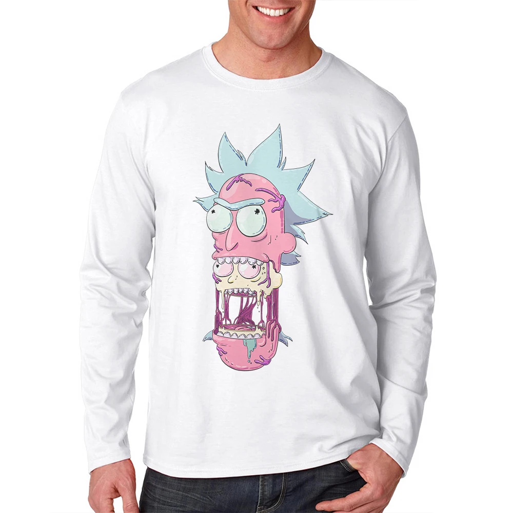 

Fashion Nova Horror T-Shirt Man 100 Cotton Long Sleeve Mens Tshirt Rick And Morty Printed Men Tees Shirt Camisetas Masculina