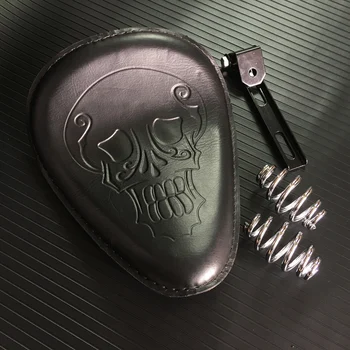 

1set Motorcycle Retro Leather Skull Logo Solo Saddle Seat + 2" Spring Bracket Mounting Base Kit Fits For Cafe Harley Custom