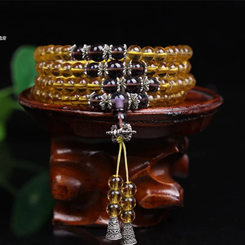 

Natural Yellow Crystal Beads 6mm 108 Tibetan Buddhist Prayer Necklace Mala Rosary Buddha bracelet women bracelets