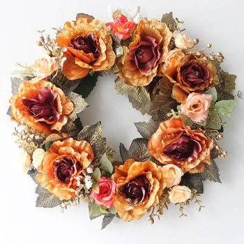 

38-40cm Simulation Crepe Garland Artificial Flower Silk Front Door Wreath Beautiful Handcrafted Wreath Design Decoration New