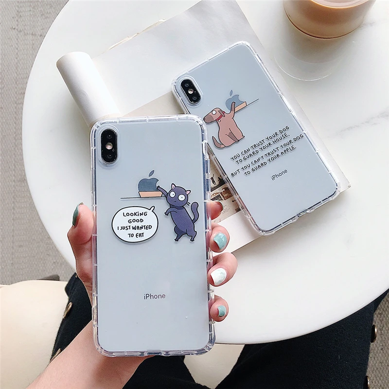 Kexin Animal Phone Case For iPhone Xr Xs Max Lovely Dog Cat Looking Food Design 6 7 8 Plus Shockproof Clear |