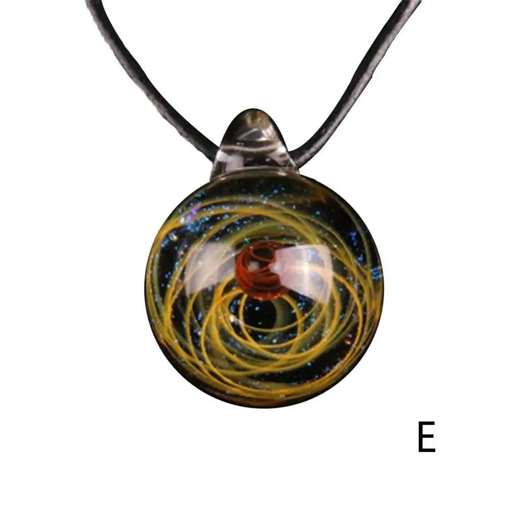Ожерелье с изображением галактики унисекс, стеклянный шар с подвеской в виде звезд, хрустальные коллары с рисунком планеты для девочек, подарок с коробкой - Окраска металла: E