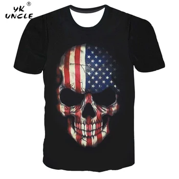

YK UNCLE Brand USA Flag Skull T-shirt Men/Women 3d Tshirt Hip Hop Print American Flag Men Short Sleeve T Shirt Summer Tops Tees