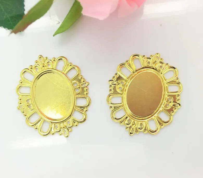 

Free shipping-50Pcs Gold Plated Filigree Cabochon Setting Wraps Connectors Crafts Decoration DIY Embellishments 43x38mm J0538