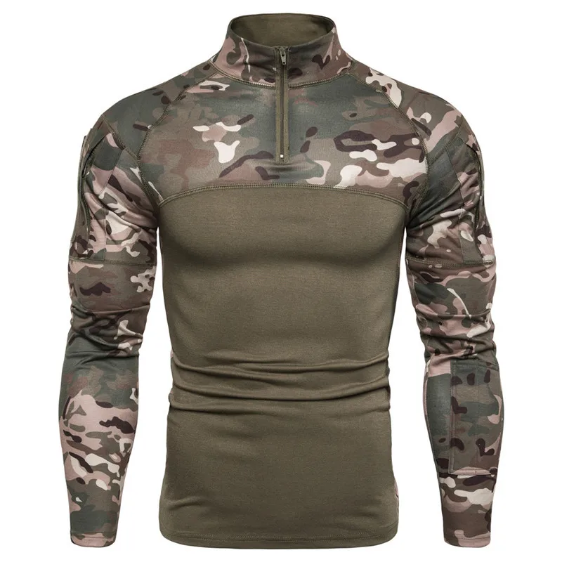 HuLooXuJi мужская летняя футболка новая тактическая с длинным рукавом Военная камуфляжная хлопковая эластичная безрукавка для охоты одежда США Размер: M-3XL - Цвет: Армейский зеленый