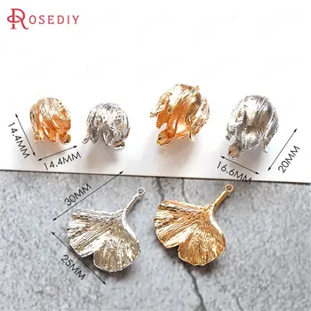 

6PCS 24K Gold Color Plated Brass Flower Caps Tassel Caps Ginkgo Leaves Charms Diy Jewelry Findings Earrings Accessories