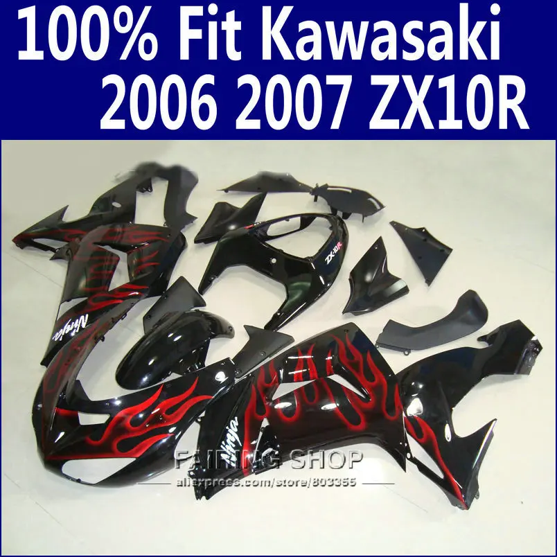 

Red flames zx10r 2006 2007 Fairings For Kawasaki Ninja Injection mold Fairing ZX-10R 06 07 kit EMS free x13
