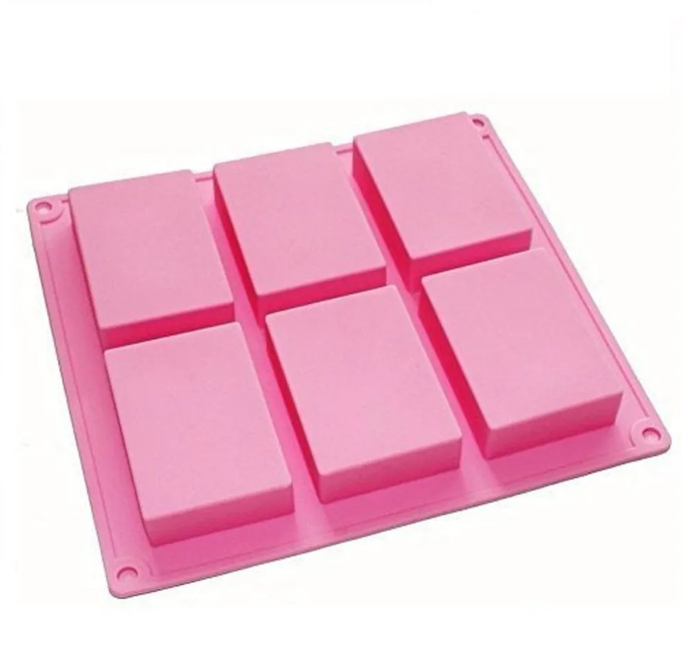 

1 Piece Rectangle Silicone Molds, 6-Cavity Cake Baking Pans, Biscuit Chocolate Ice Cube Soap Trays, Pink