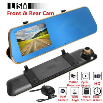 

3-in-1 1080P HD 140 Degree Wide Angle Car DVR & Rear View Mirror Kit Inside Interior Mirrors Rearview Back Front Rear Cam Vision