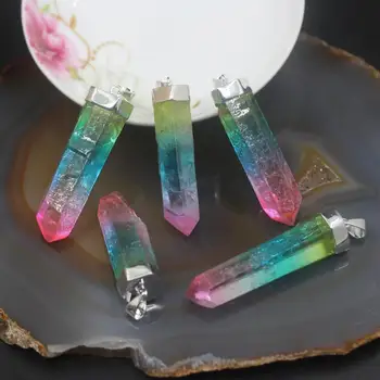 

5Pcs/Lot,Beauty Color Raw Crystal Points Pendants,Multicolor Rough Quartz Tusk Spike Stick Point Beads Plated Silvers Cap Charms