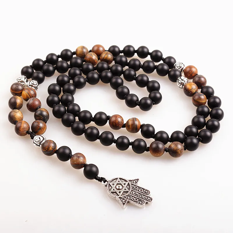 Новый дизайн мужское черное ожерелье мм 8 мм тигровый камень бусина для мужчин Мала ожерелье