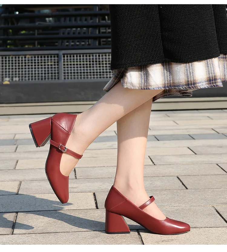MAIERNISI/женские туфли-лодочки в винтажном стиле; брендовые туфли на не сужающемся книзу высоком массивном каблуке 6 см; удобные офисные туфли для школьниц; большие размеры 35-46