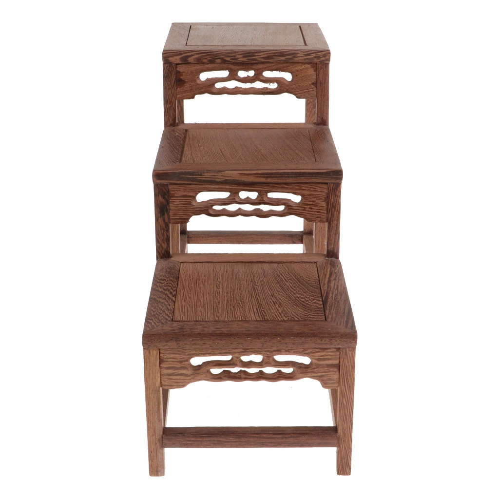 1/6 Wooden 3 Layer Bonsai Shelf Display Table Furniture for Hot Toys Figures   Dollhouse Blythe BJD Dolls Accessory