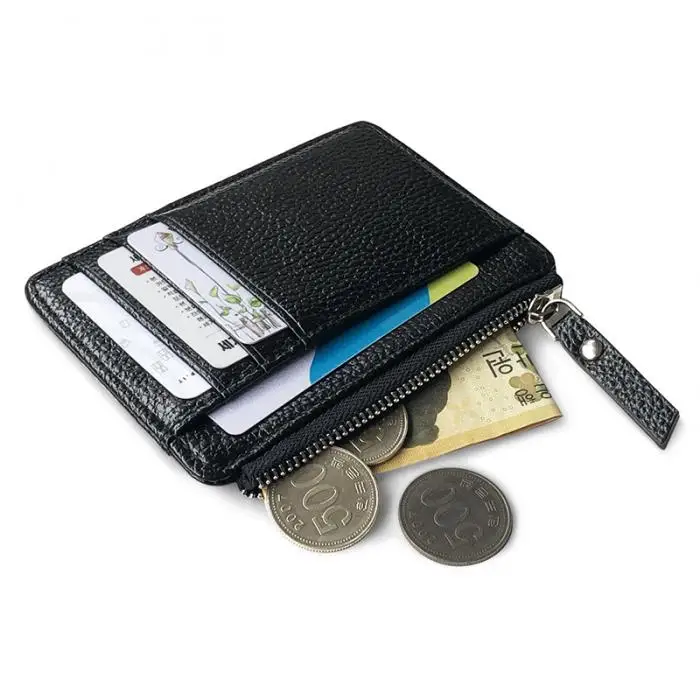 Мужской кошелек Одноцветный текстурированный PU на молнии Держатель для карт мини кошелек для монет WML99