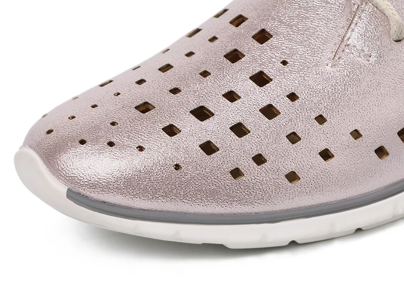 AIMEIGAO New Autumn Spring Soft Leather Women Flats Shoes Lace Up Breathable Shoes Hollow Out Casual Women Flat Soft Shoes