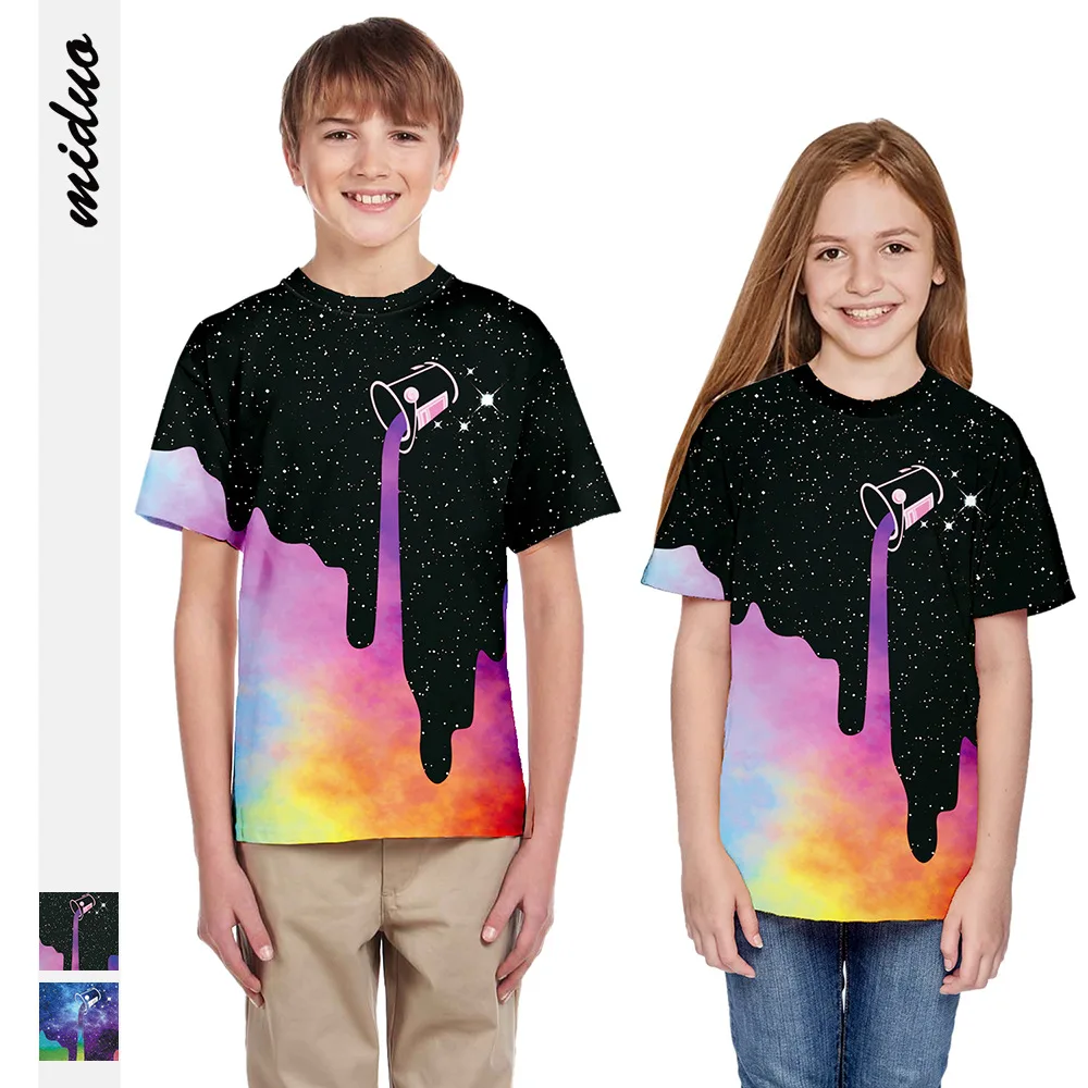 

black draw New Star Digital Printed Boys 2019 Summer T-shirt Girls 'Short Sleeved Children's Wear girls shirt clothing