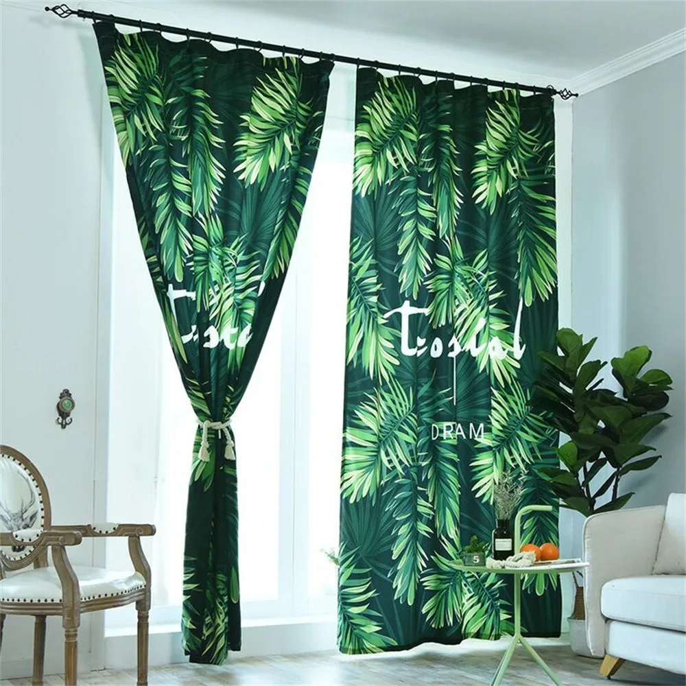 Зеленые листья тропические растения Тюль занавеска для кухни гостиной спальни скандинавском стиле штора Лидер продаж 13,1 - Цвет: Green D