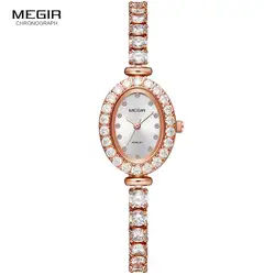 MEGIR Reloj Mujer 2019 женские часы-ЛЮКС Роза со стразами Для женщин дамские часы час Montre Femme Luxe Damen Uhren челнока