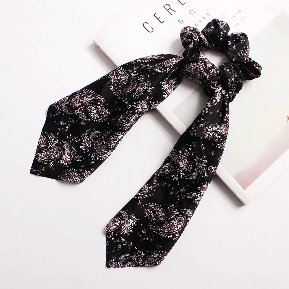 Модная Женская эластичная повязка для волос с принтом, повязка для волос, шарф, резинка для волос, лента, шелковая резинка для волос, повязка для волос, аксессуары для волос для девочек - Цвет: YG Black