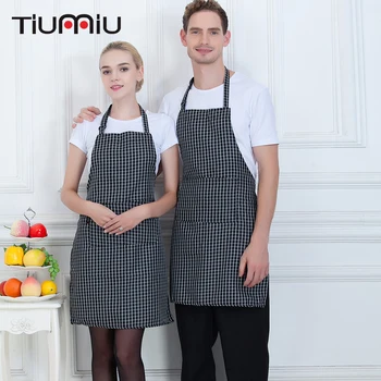 

Little Grid Hanging Neck Chef Aprons High Quality Unisex Kitchen Hotel Coffee Shop Bakery Chef Waiters Cleaning Work Wear Aprons