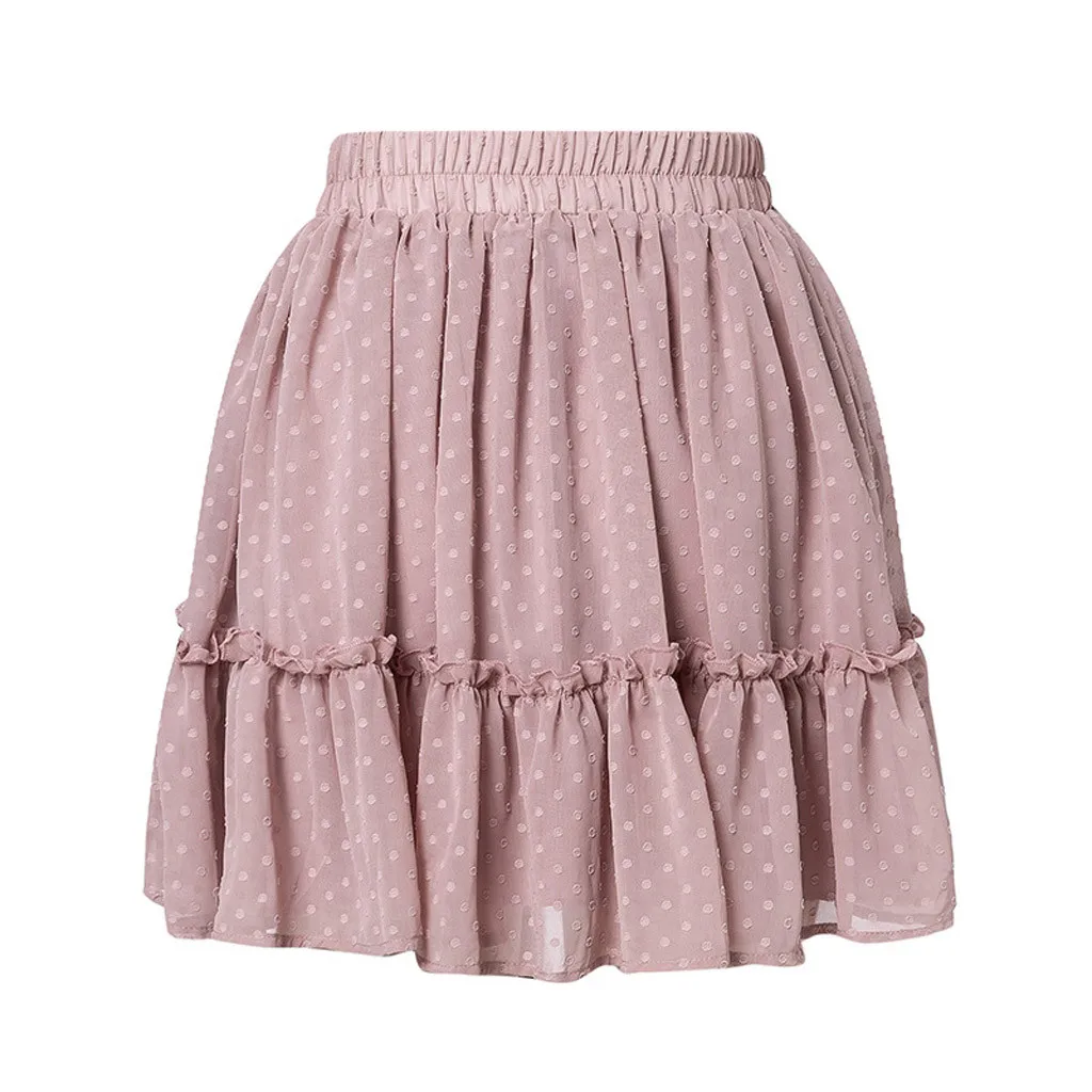 Женская Повседневная мини-юбка в горошек, юбка-трапеция с высокой талией, женские летние сексуальные пляжные плиссированные юбки с оборками,#626