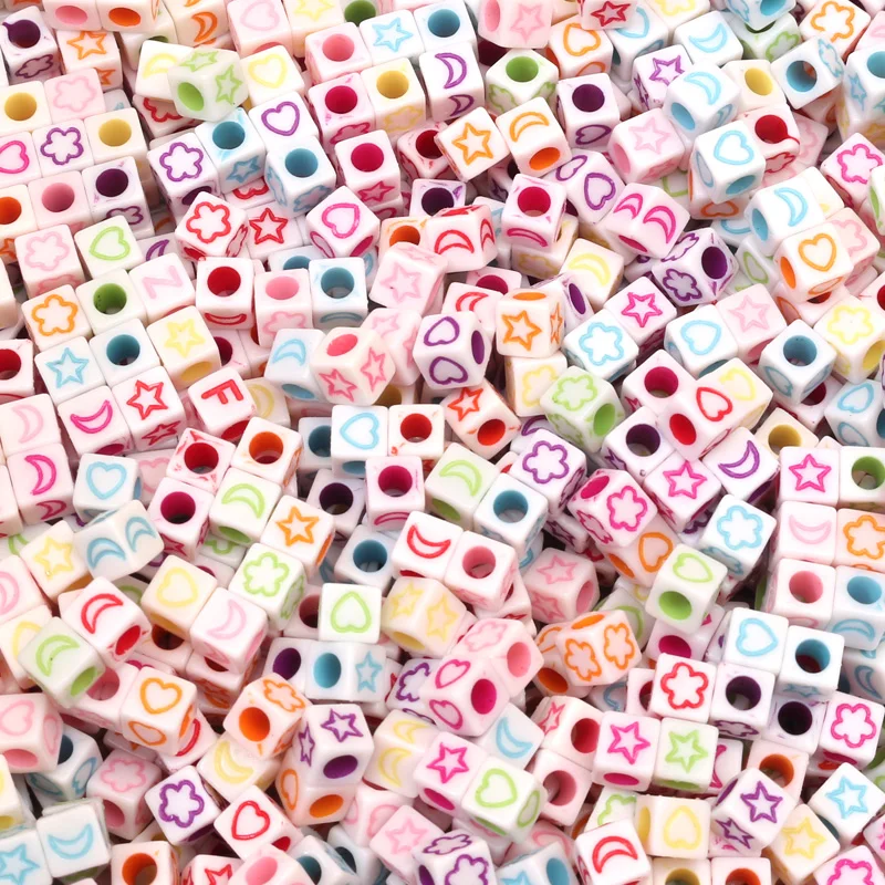 

200Pcs Mixed Square Star Moon Acrylic Beads 6mm For Jewellery Marking Loose Spacer Bead Bracelet Necklace Charm Jewelry Finding