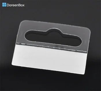 

100 PCs Doreen Box Jewelry Hanging Display Cards Plastic Transparent with Adhesive Hang Card 4.1cmx3.2cm / 4.2x2.7cm Wholesale