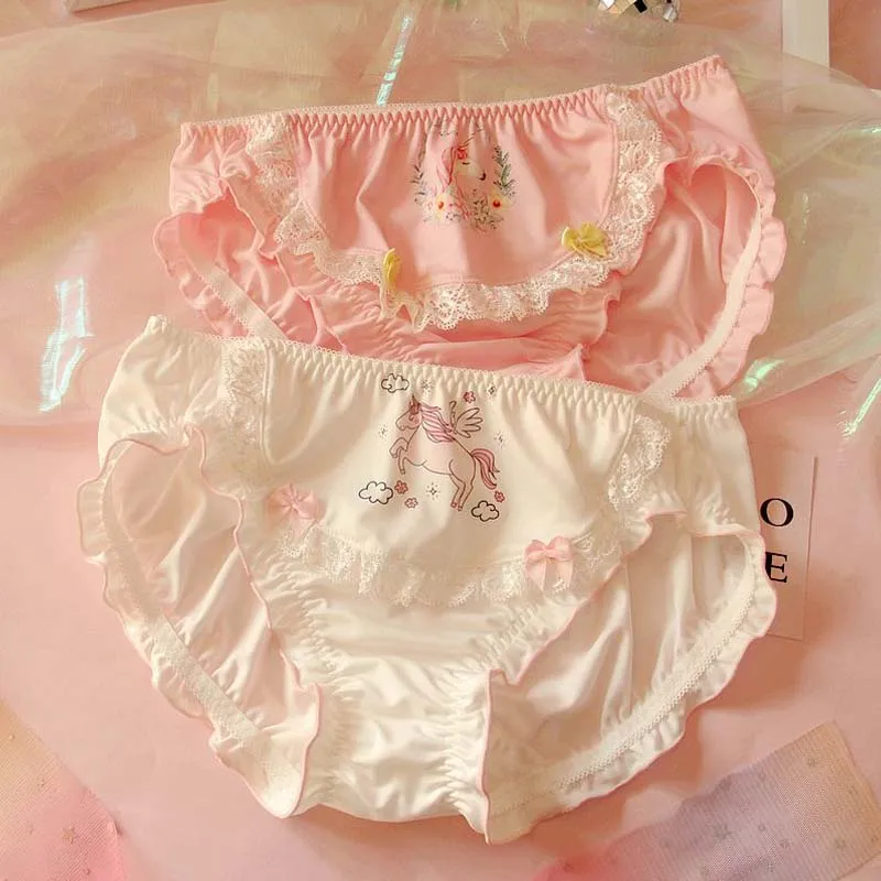 

Japanese Lolita Girl Anime Unicorn Panties Lace Ruffle Women's Briefs Sexy Cute Bow Underwear Comfortable Bread Pants Lingerie