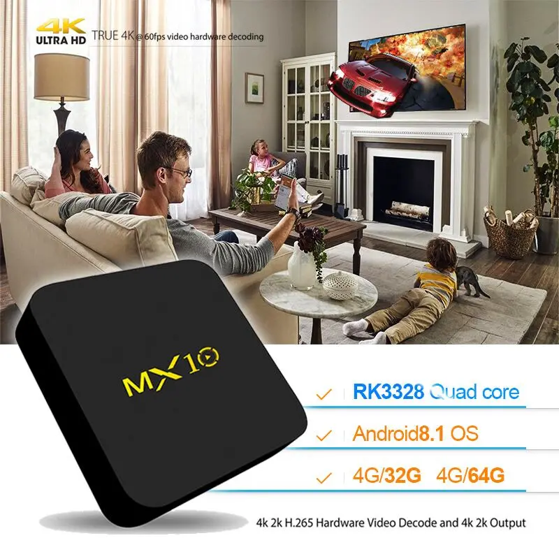 

MX10 Android 8.1 TV Box DDR4 4GB RAM 32GB ROM RK3328 Quad Core 2.4Ghz WIFI BT4.0 Set-Top BOX Smart 4K Media Player pk H96 max