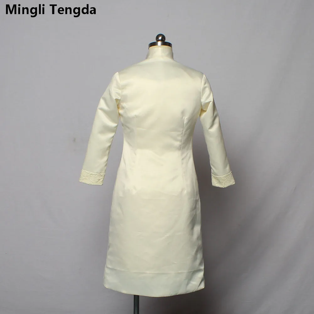 Mingli Tengda атласная мама невесты платья с куртка с длинными рукавами до колена Длина кружева индивидуальный заказ вечерние платья для мам