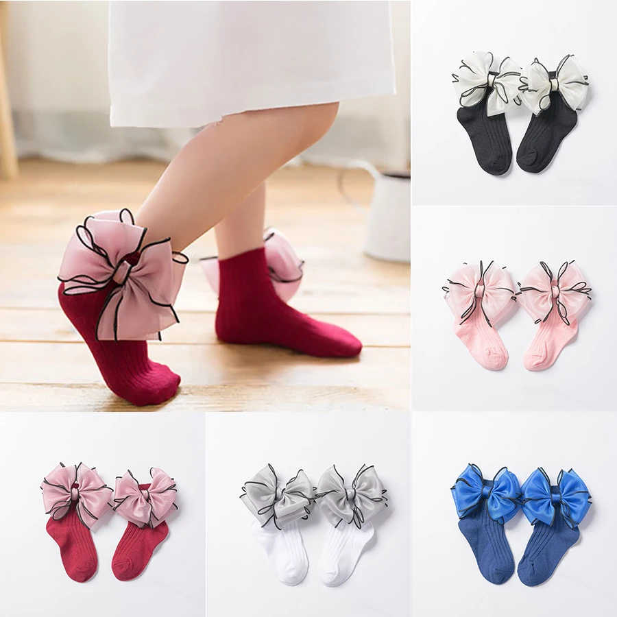 

New Children Socks With Bows Girls Ankle Socks Striped Baby Socken Princess Girls Short Socks Cotton Kids School Sock 1-8Yrs