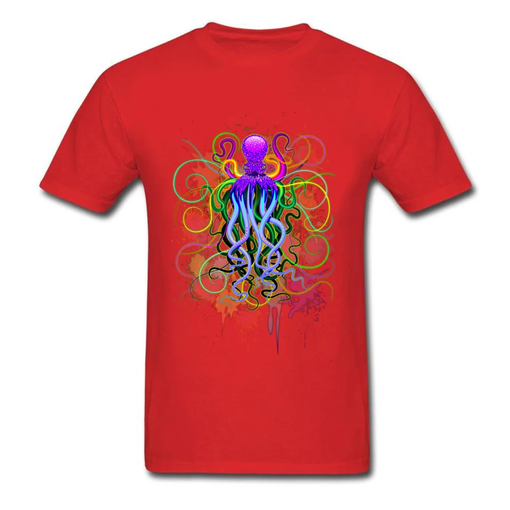 Octopus Psychedelic Luminescence New Design Short Sleeve Funny T Shirt 100% Cotton Crewneck Men's Tops Shirts Tee-Shirts Summer Octopus Psychedelic Luminescence red