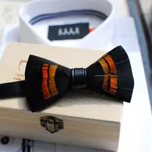 Мода ручной натуральных перьев мужские галстуки Черный перья Галстук Свадебная вечеринка горшок галстук