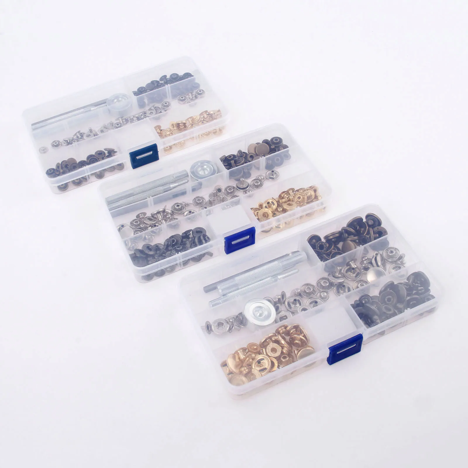 

40 Set 10-15mm Metal DIY Sewing Snap Fastener Press Stud Buttons Leather Craft Jeans Button+4pcs Fixing Tools Kit+Storage Box