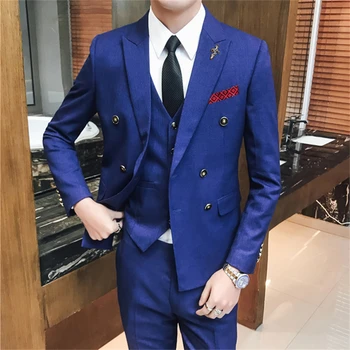 

2019 New Men's 3 Piece Sets Size S-3XL Wedding Banquet male Suit Jacket & Vest & Pants