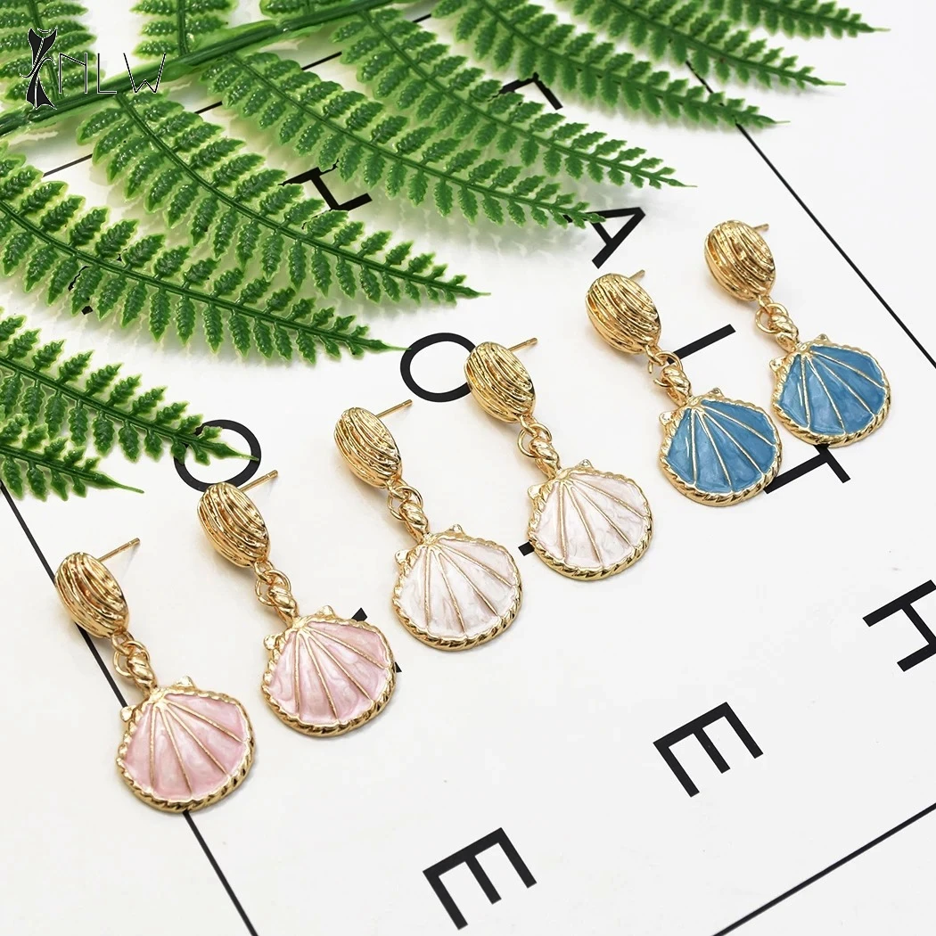 

NLW Gold Shell Earrings for Women Fashion Earrings 2019 Statement Dangle Big Earrings Boho Pink Drop Trendy Earrings