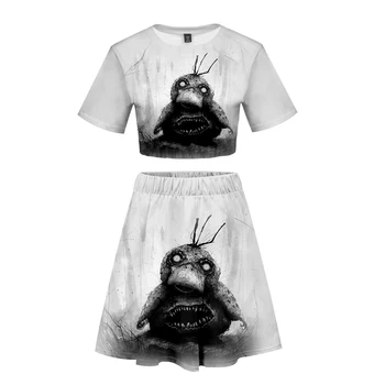 

pikachu Horror Pokemeon 3D Printed Women 2 Piece Skirts Set Fashion Summer Short Sleeve Crop Top+Skirt Streetwear Women Set