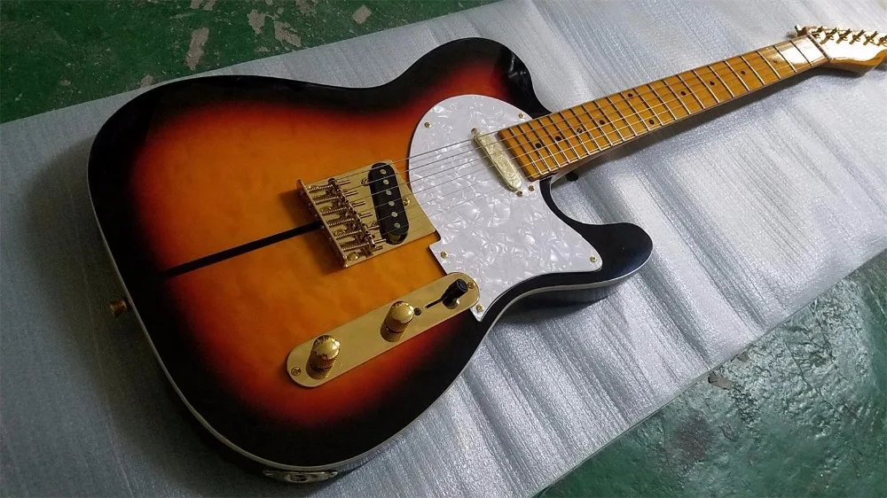 

In Stock Custom shop telecast dog tele guitar flame maple veneer maple top gold hardware Free Shipping