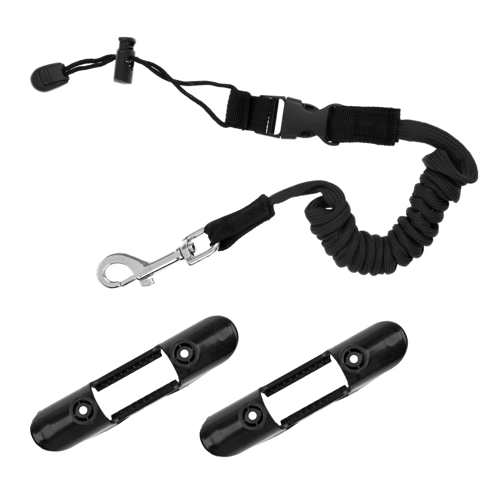 

2 Pieces Durable Plastic Kayak Canoe Boat Dinghy Paddle Clip Holder Keeper + Stretch 55' Paddle Leash Safety Lanyard Clip