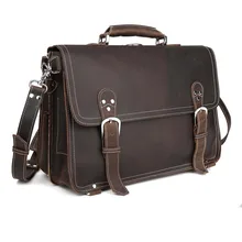 Handmade Men Wild Style Briefcase 100 Genuine Leather Laptop Handbag Leisure Vintage Style Bag 1059