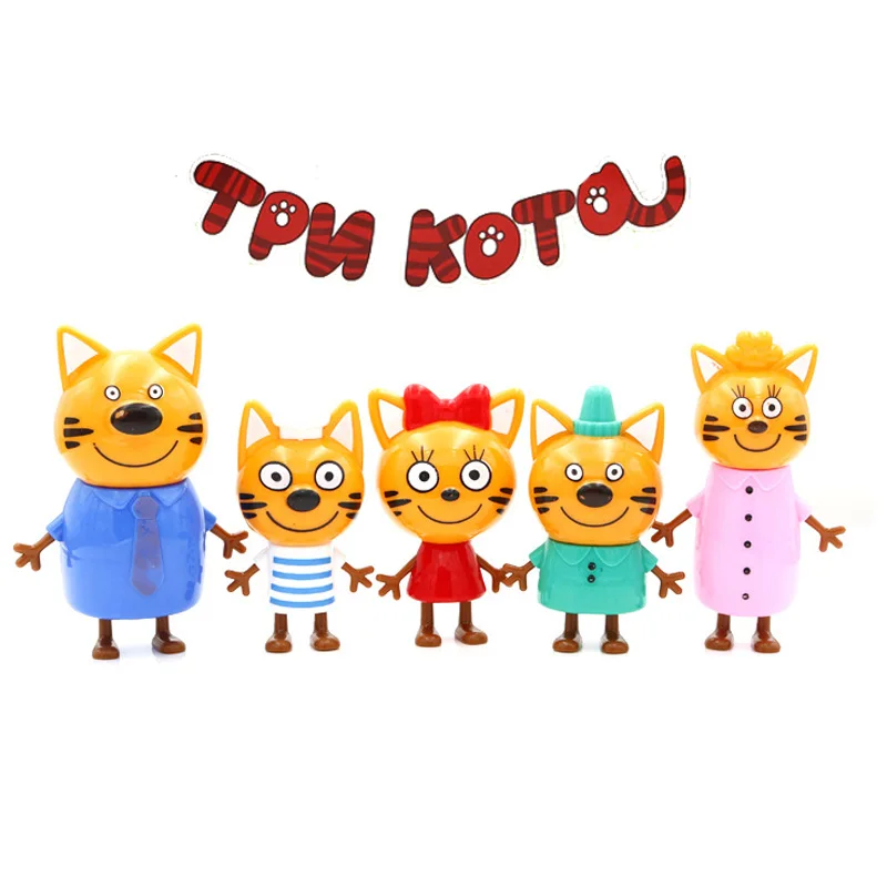 

5pcs/set Three Kittens Cats Toys for Children Birthday Gift Russian Cartoon Toy Pretend Play Friend Anime Action Toy Figure
