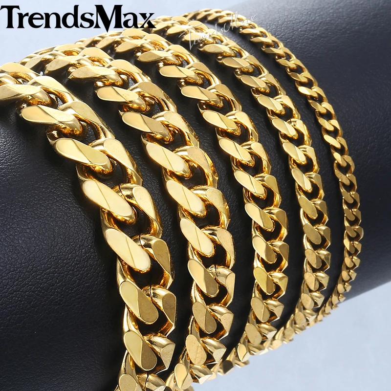 

Women's Men's Bracelet Stainless Steel Cuban link Chain Bracelets 2018 Gold Silver Color Fashion Wholesale Jewelry for Men KBB10