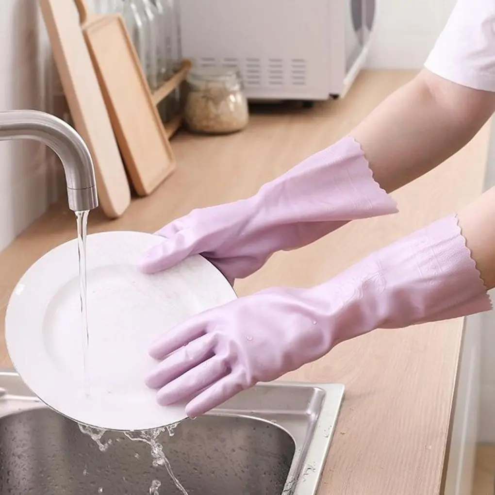 Rubber Plush Thick PVC Waterproof Gloves Kitchen Dish Washing Laundry Clothes Cleaning Gloves