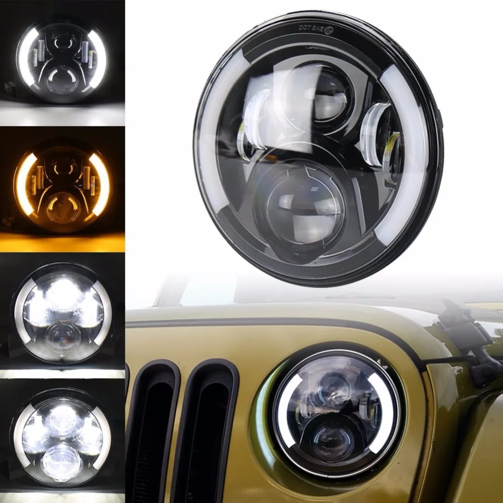 Pair 7" Wrangler JK Headlamp 60W Round LED Headlight with DRL Turn