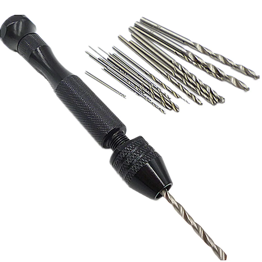 25pcs Mini Micro Drill Hss Twist Drill Bits Set w/ Aluminum Hand Drill
