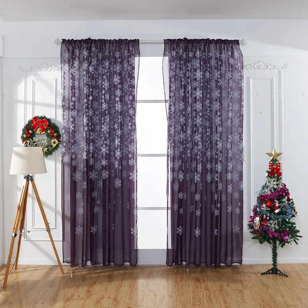 

1PCS Christmas Snowflake Curtain Tulle Window Treatment Voile Drape Valance curtains for living room cortinas dormitorio NEW